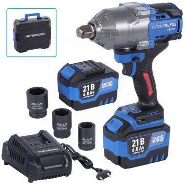 Гайковерт аккумуляторный, 3/4", 21 В, 1500 Нм, 2 аккумулятора 6 A и зарядное устройство, в кейсе NE806K-3/4