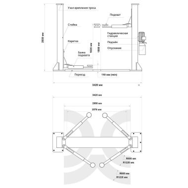 ПГН2-4.0 (П) подъёмник 2-х стоечный 4.0т, 380В #2