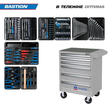 Набор инструментов 204 предмета, "BASTION", в серой тележке KING TONY 934-100AMG