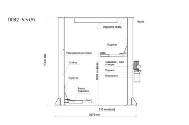 Подъемник 2-х стоечный с верхней связью, 5.5 т., ПГВ2-5.5 (У) 380В #6
