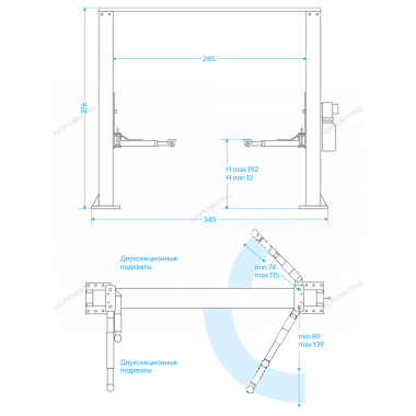 Подъемник автомобильный двухстоечный 4 т с верхней синхронизацией, 380 В N4121H-4T_380 #2