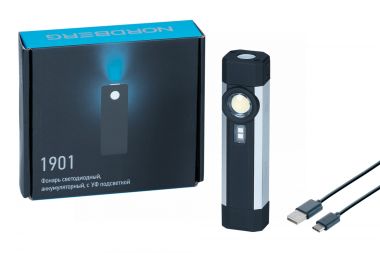 Фонарь светодиодный 1+1, с УФ подсветкой, аккумуляторный 1901