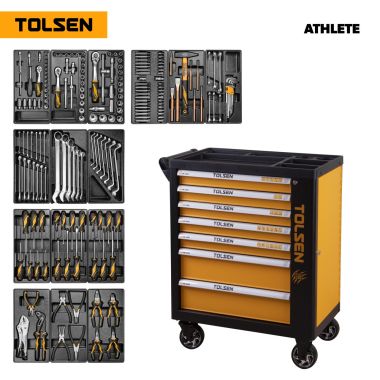 Набор инструментов 189 предметов, "ATHLETE", в черной тележке TOLSEN TT85412