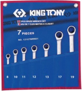 Набор комбинированных трещоточных ключей, 8-19 мм, 7 предметов чехол из теторона KING TONY 12107MRN01 #1